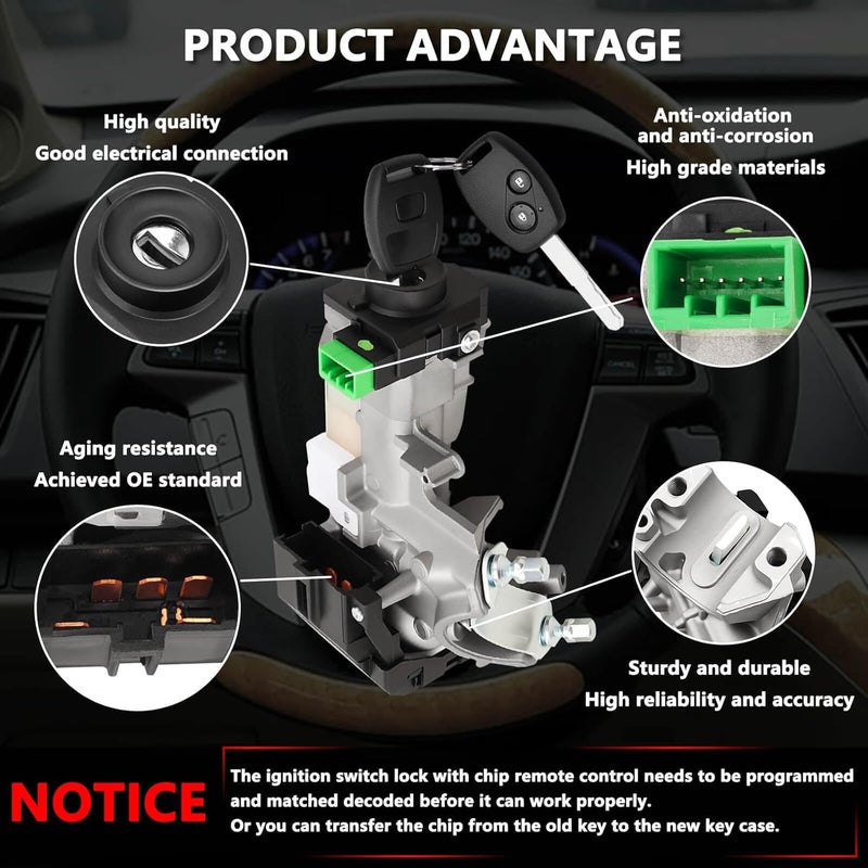 RAMATA 72185-SHJ-A01 Ignition Switch Lock Cylinder with Key (with Blank Chip) Compatible with 2005 2006 2007 2008 2009 2010 Honda Odyssey (Ignition Chip: 48,Frequency: 315mHz) - Image 4